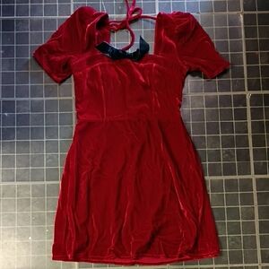 Wayf Red Velvet Dress with Black Bow